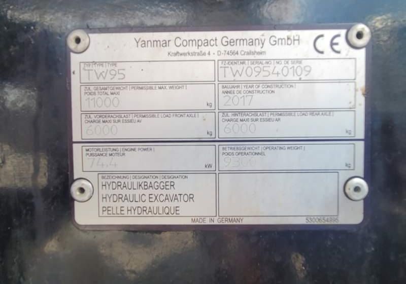 2017 Schaeff TW95 wheel excavator identification plate 2017 Schaeff TW95 wheel excavator identification plate