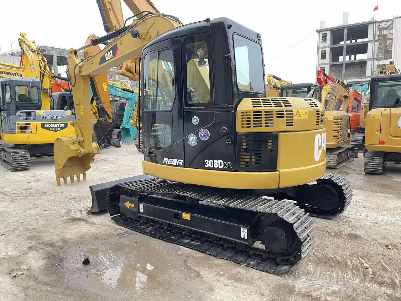 2020 Caterpillar 308DCR mini excavator, rear three-quarter view