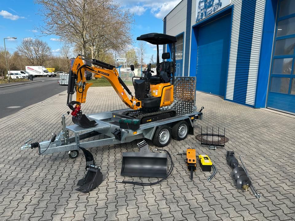 Berger Kraus BK1350JSR mini excavator on trailer with attachments Berger Kraus BK1350JSR mini excavator on trailer with attachments