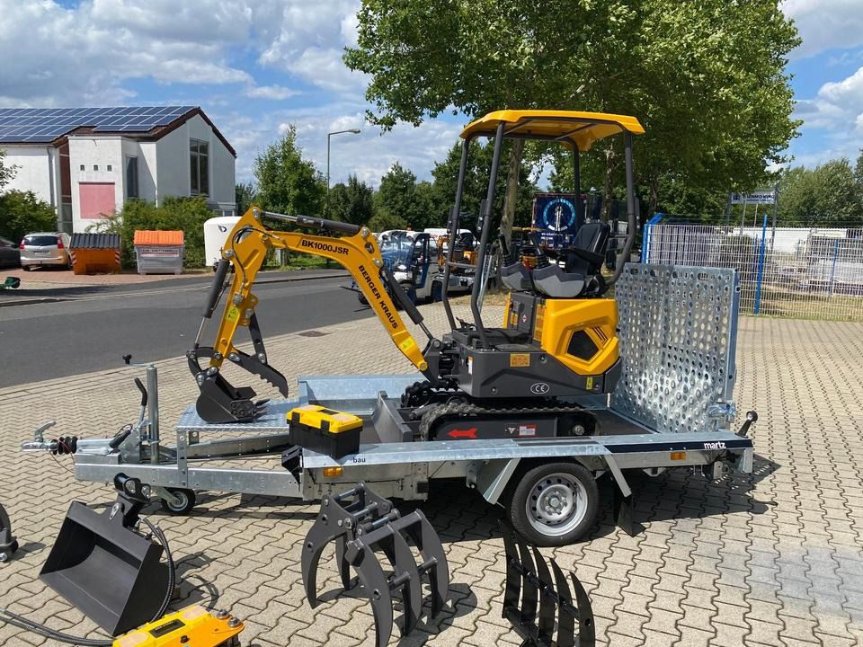 2026 Berger Kraus BK1000JSR mini excavator on trailer, side view