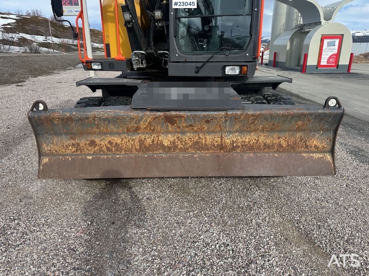 2020 Volvo EWR150E wheel excavator front view with dozer blade