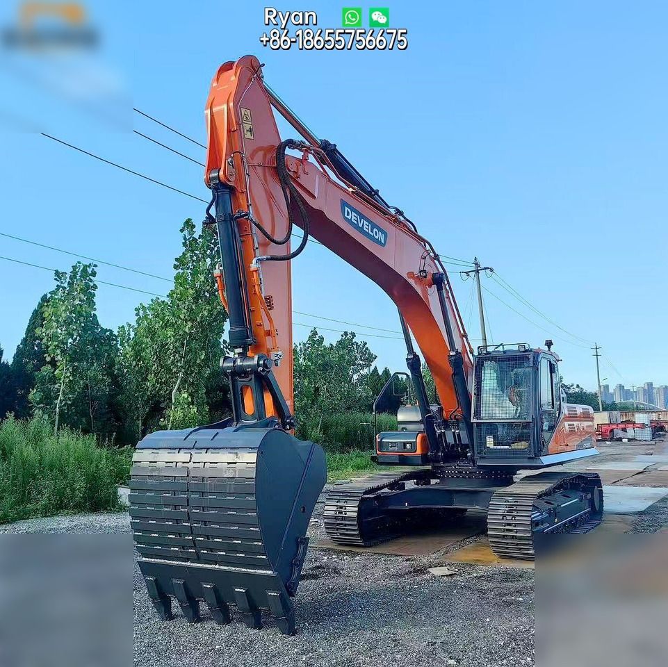 2025 Develon DX360LCA-7B crawler excavator, front three-quarter view