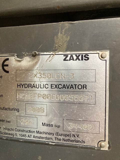2008 Hitachi ZX350LCN-3 identification plate 2008 Hitachi ZX350LCN-3 identification plate
