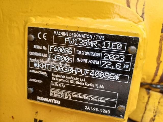 2023 Komatsu PW138MR-11E0 wheel excavator identification plate