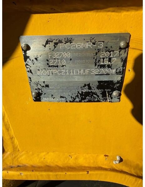 2017 Komatsu PC26MR-3 mini excavator identification plate