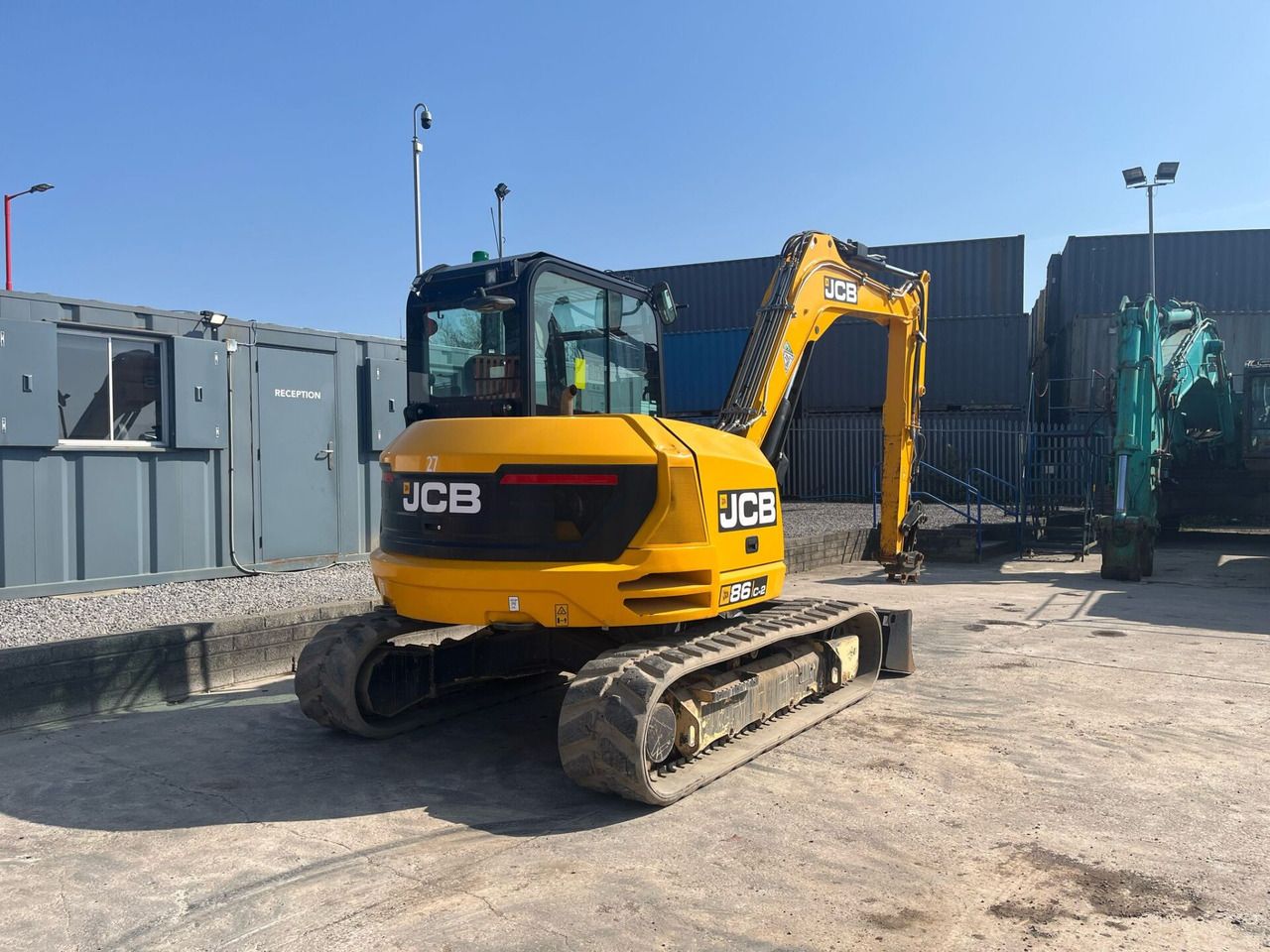 2022 JCB 86C-2 mini excavator, rear three-quarter view 2022 JCB 86C-2 mini excavator, rear three-quarter view