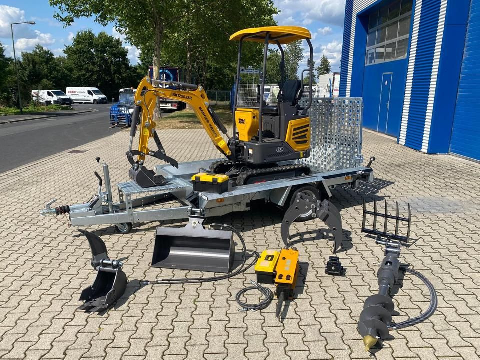 Berger Kraus BK1250JSR mini excavator on trailer with attachments Berger Kraus BK1250JSR mini excavator on trailer with attachments