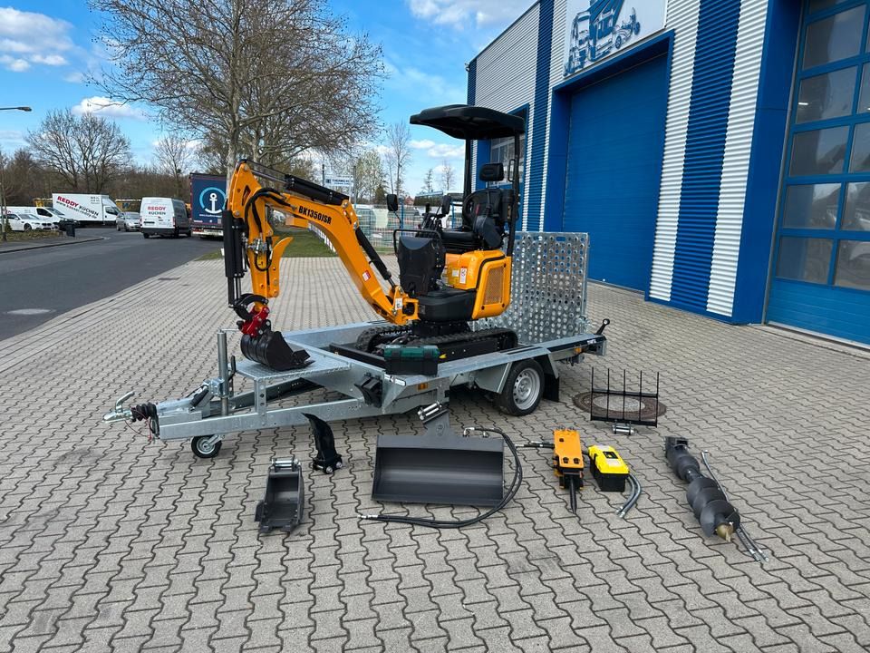 Berger Kraus BK1350JSR mini excavator on trailer with attachments Berger Kraus BK1350JSR mini excavator on trailer with attachments