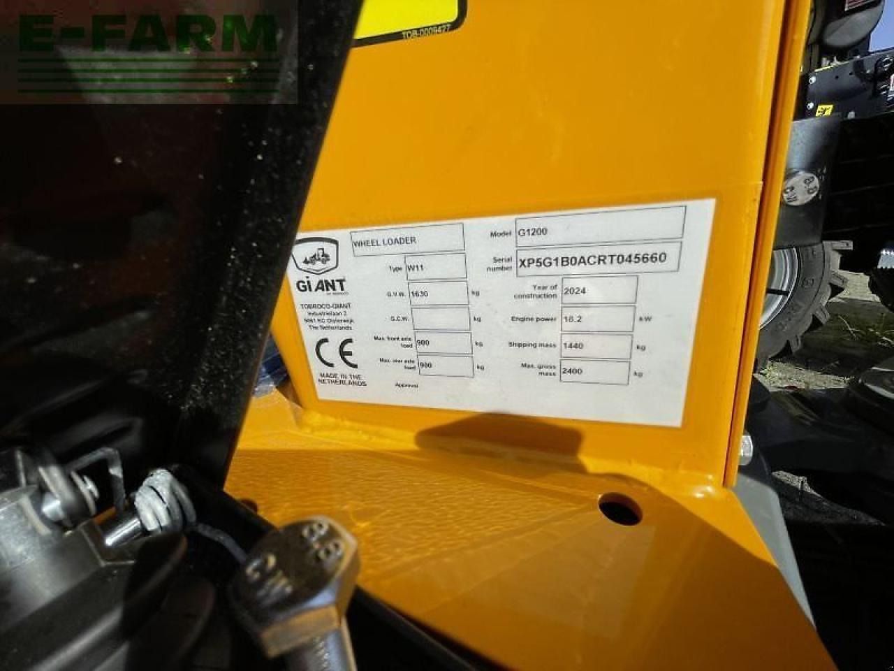 2024 Giant G1200 mini excavator identification plate 2024 Giant G1200 mini excavator identification plate