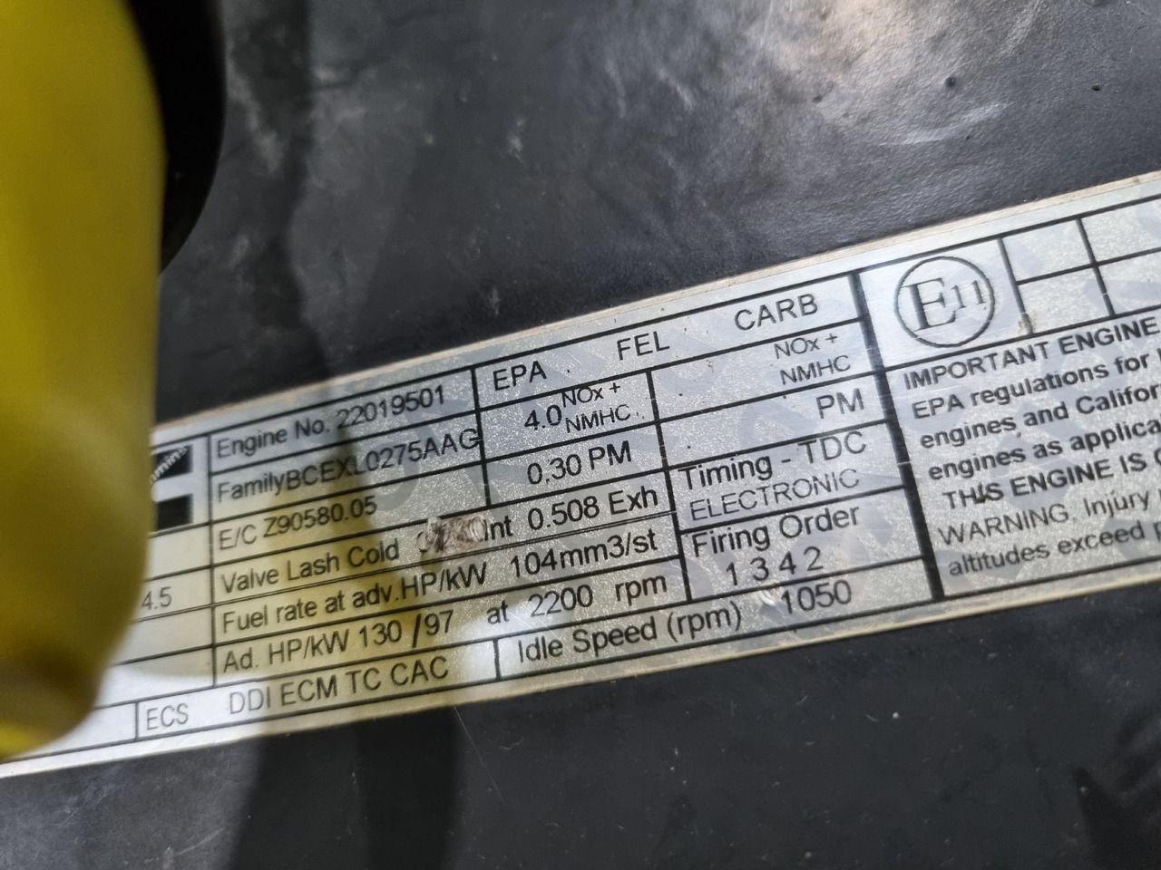 2011 Cummins QSB 4.5 TIER 3 engine identification plate 2011 Cummins QSB 4.5 TIER 3 engine identification plate