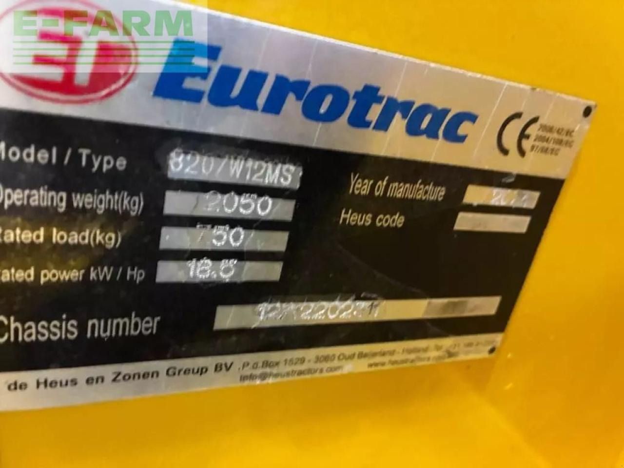 2022 Eurotrac W12MS mini excavator identification plate