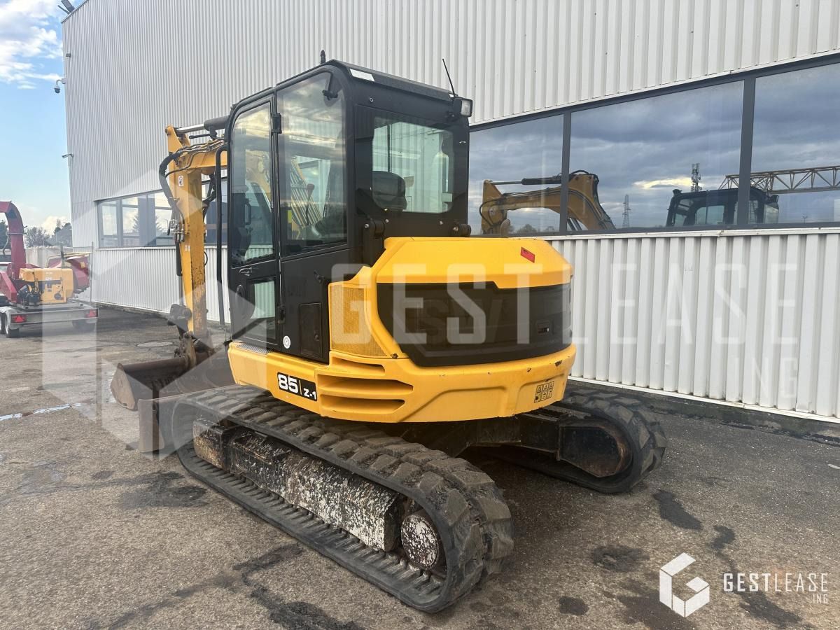 2014 JCB 85Z-1 mini excavator rear three-quarter view