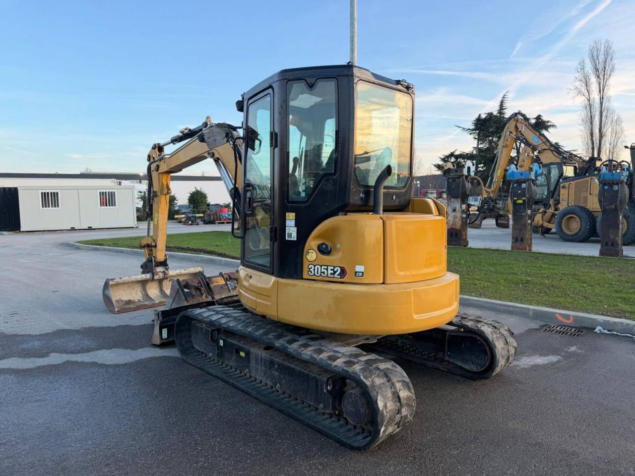 2021 Caterpillar 305E2 crawler excavator, rear three-quarter view
