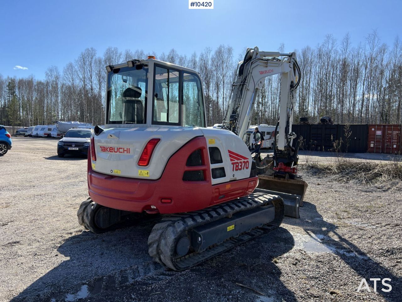 2021 Takeuchi TB370 crawler excavator, rear three-quarter view