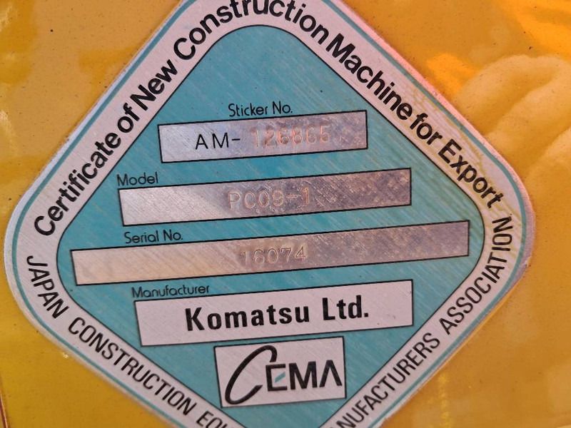 2020 Komatsu PC09-1 identification plate detail 2020 Komatsu PC09-1 identification plate detail
