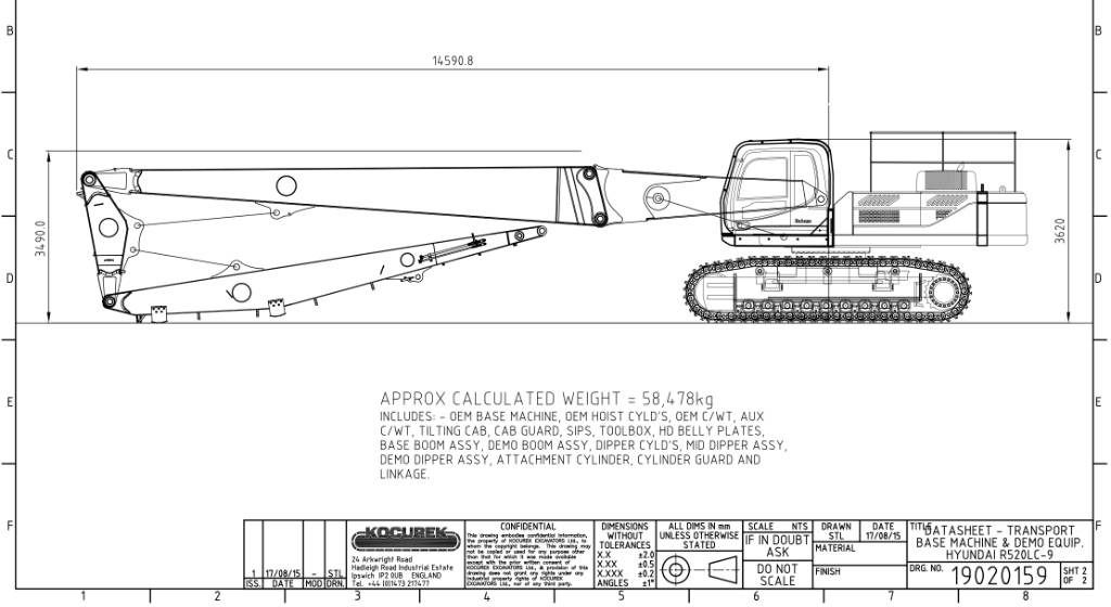 2016 Hyundai R520LC-9A crawler excavator technical drawing