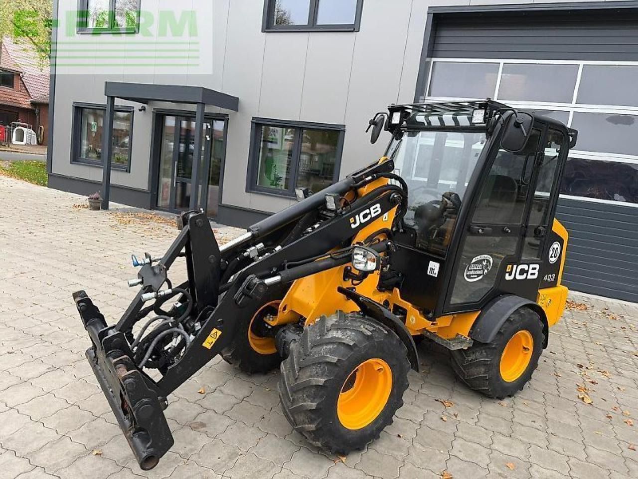 2022 JCB 403 Smart Power High Lift mini excavator, front three-quarter view