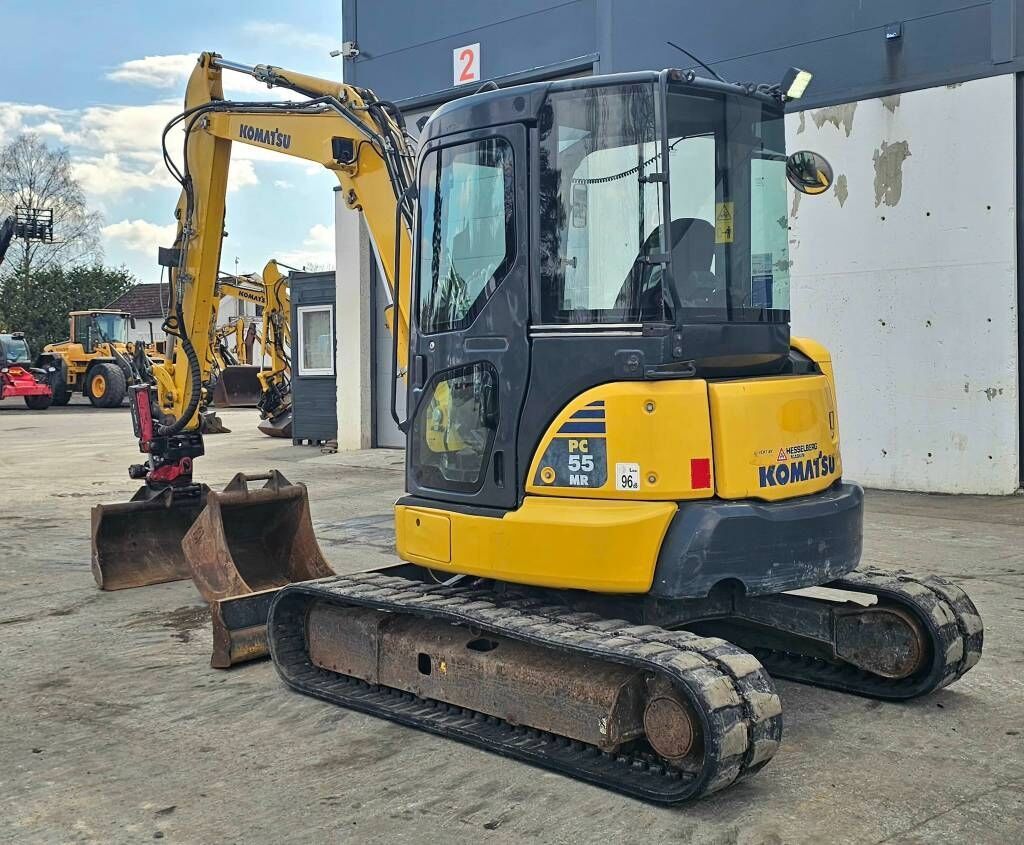 2014 Komatsu PC-55MR mini excavator, three-quarter view