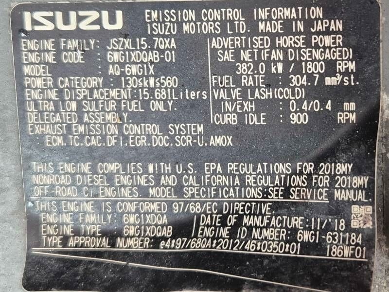 2020 Hitachi ZX890 LCH-6 engine emission control plate 2020 Hitachi ZX890 LCH-6 engine emission control plate