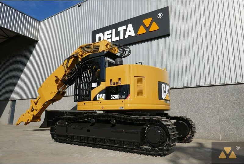 2013 Caterpillar 328D LCR crawler excavator, rear three-quarter view