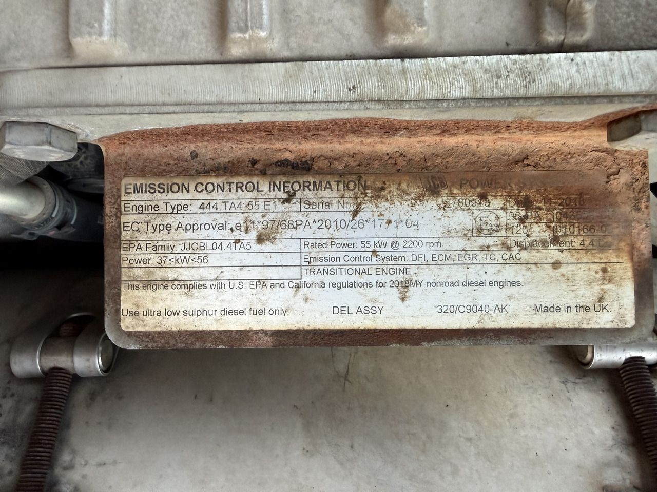 2018 JCB JS131LC engine emission control plate