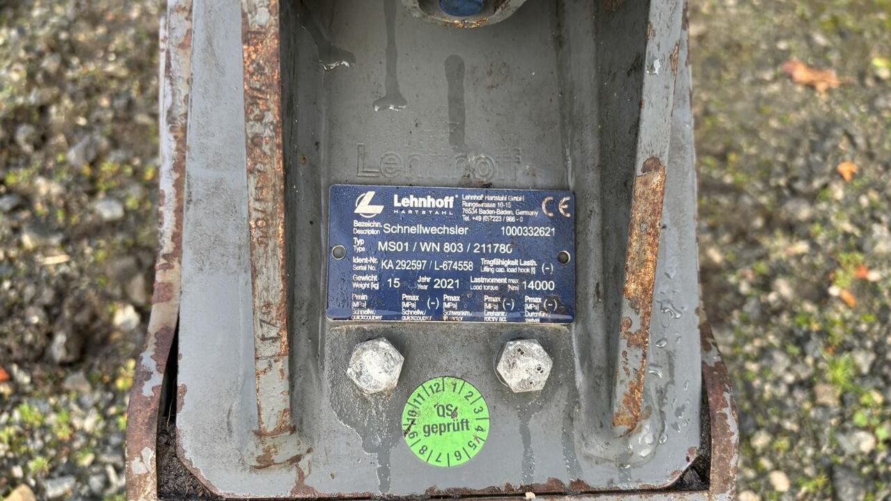 2021 Wacker Neuson 803 mini excavator Lehnhoff quick coupler identification plate 2021 Wacker Neuson 803 mini excavator Lehnhoff quick coupler identification plate