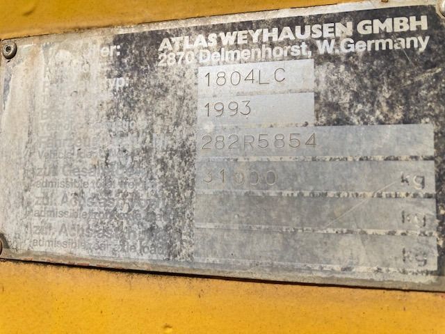 1993 Atlas 1804 LC crawler excavator identification plate 1993 Atlas 1804 LC crawler excavator identification plate