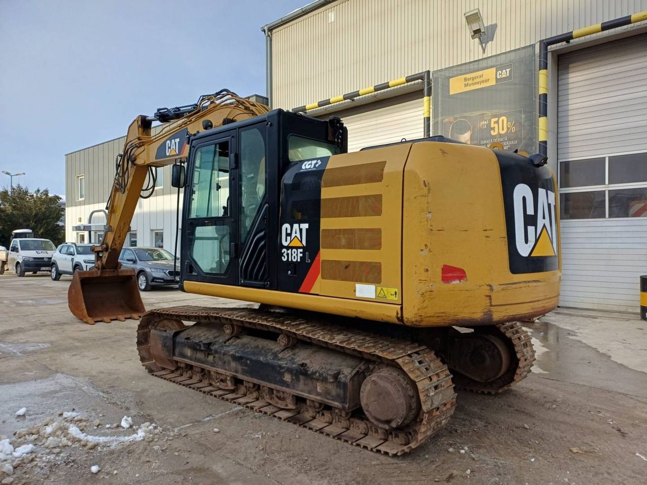 2019 Caterpillar 318FL crawler excavator, rear three-quarter view