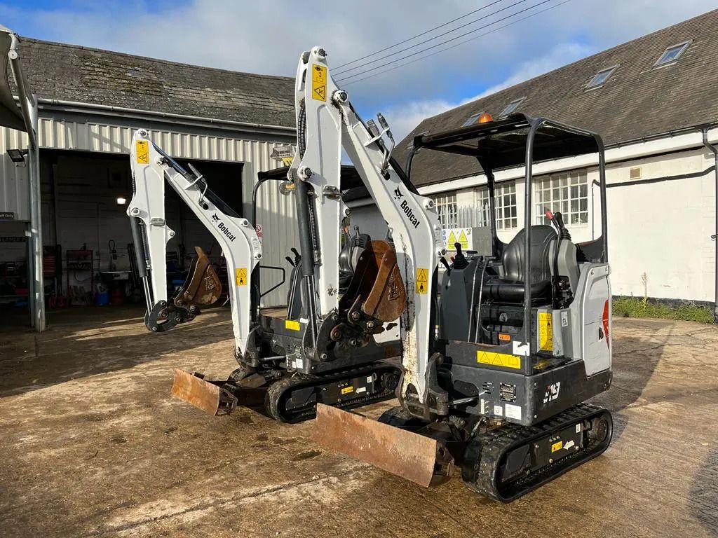 2020 Bobcat E19 mini excavator, front three-quarter view 2020 Bobcat E19 mini excavator, front three-quarter view