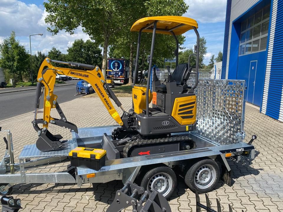 Berger Kraus BK1250JSR mini excavator on a trailer, side view
