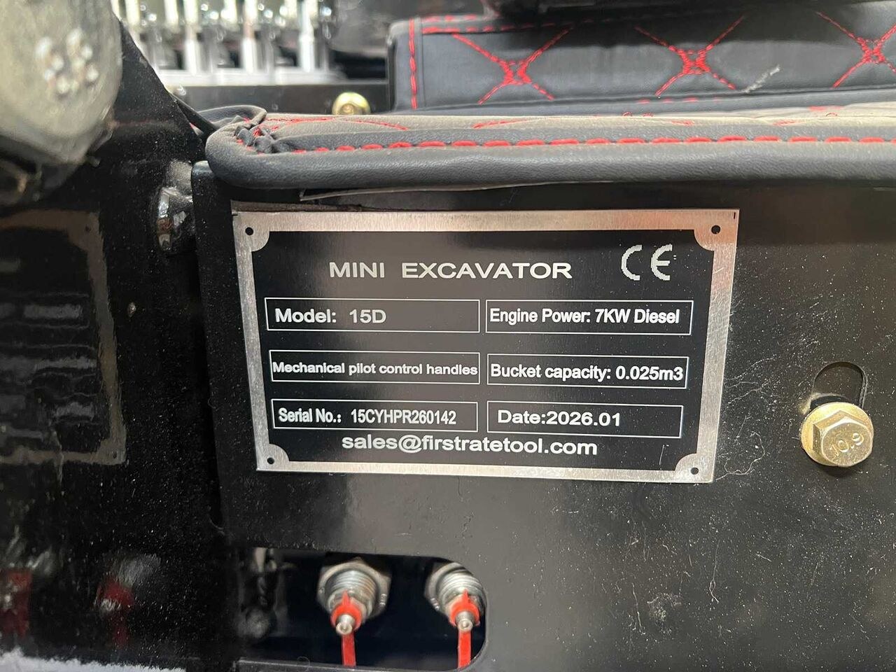 Vicsec VC15D mini excavator identification plate detail