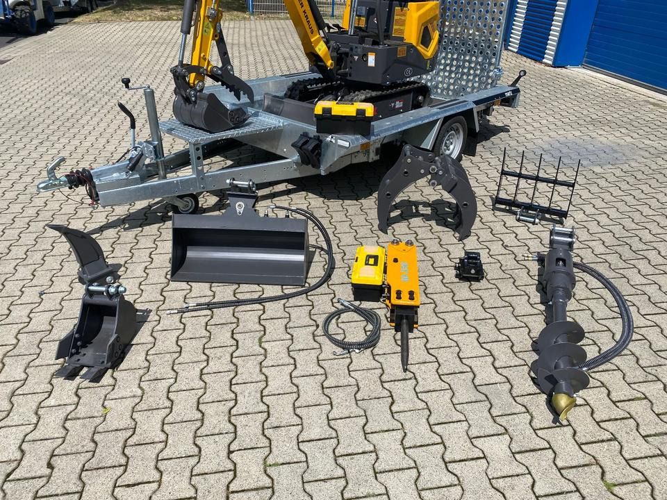 2026 Berger Kraus BK1000JSR mini excavator on trailer with attachments