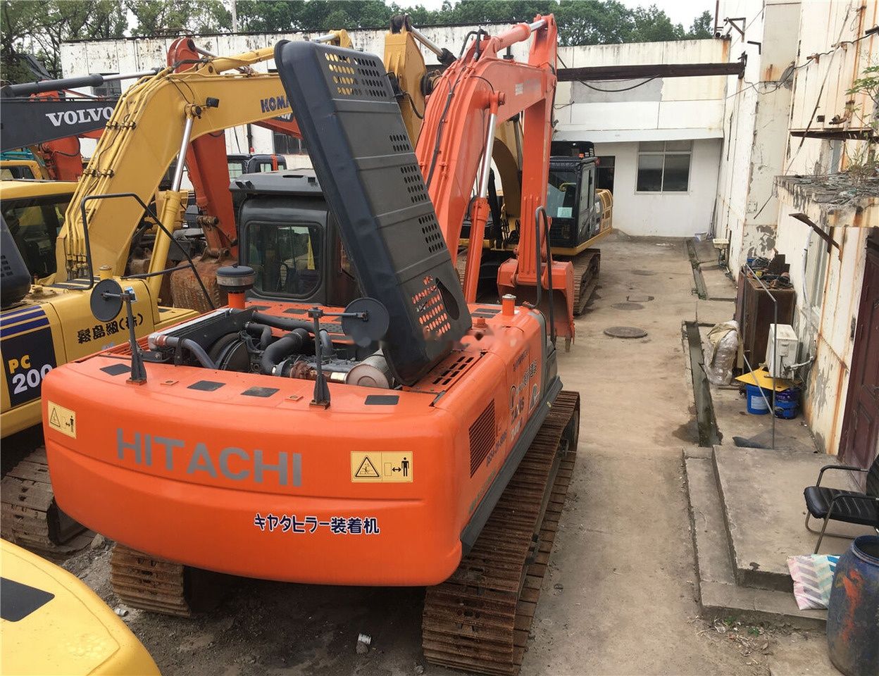 2015 Hitachi ZX240-3G crawler excavator, rear view with open engine compartment