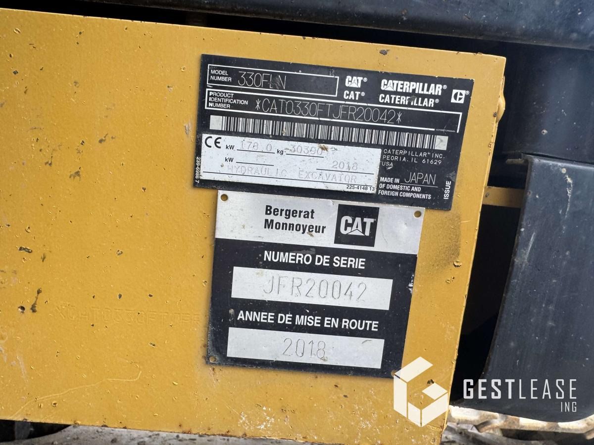 2019 Caterpillar 330FLN crawler excavator identification plate detail