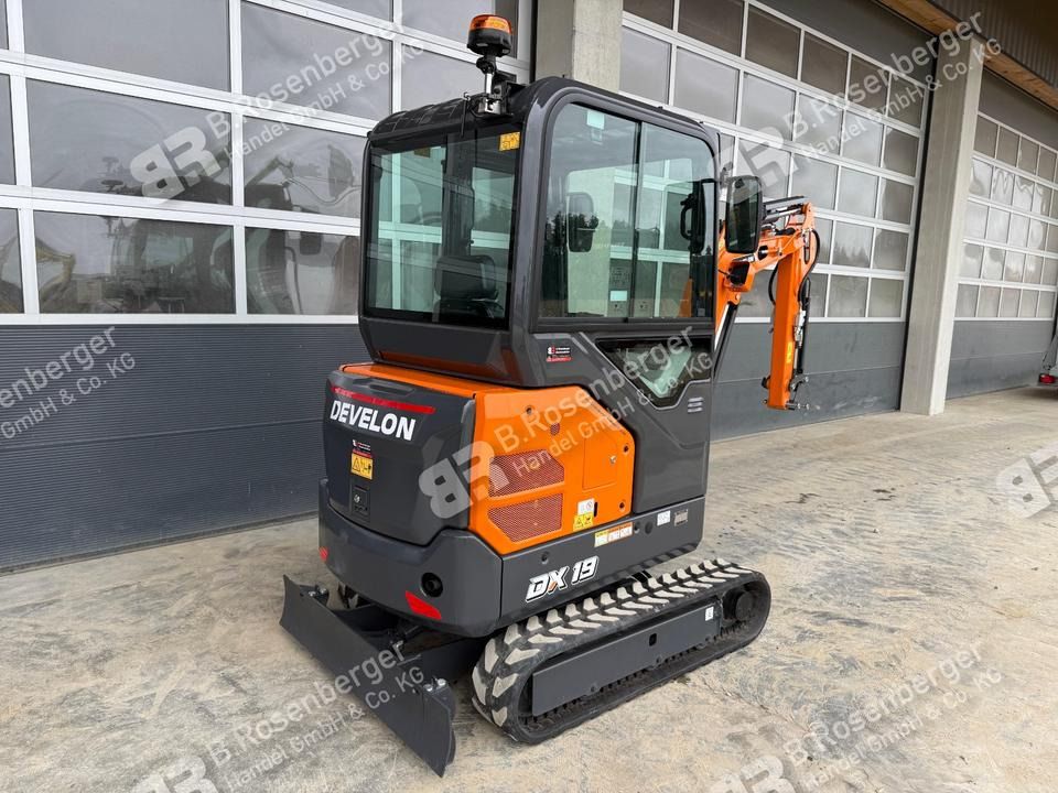 2024 Develon DX19-7 mini excavator, rear three-quarter view