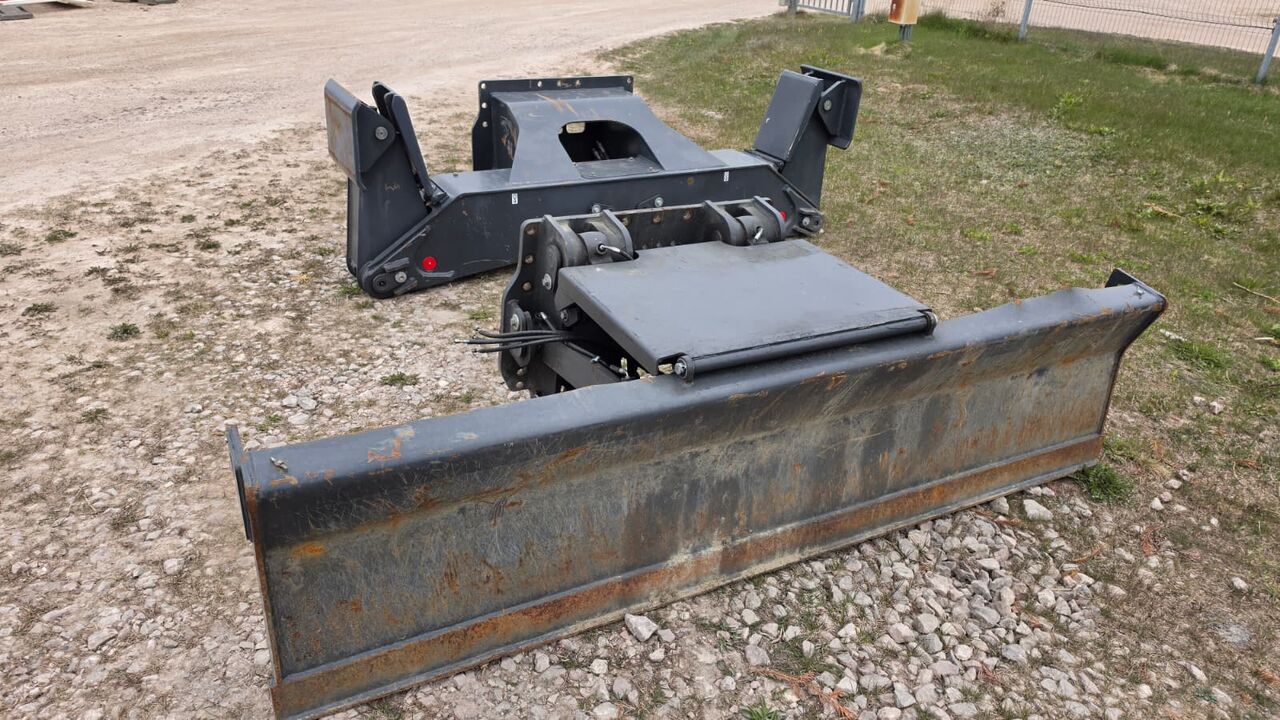 2024 Doosan wheel excavator blade and outrigger assembly, high-angle view 2024 Doosan wheel excavator blade and outrigger assembly, high-angle view