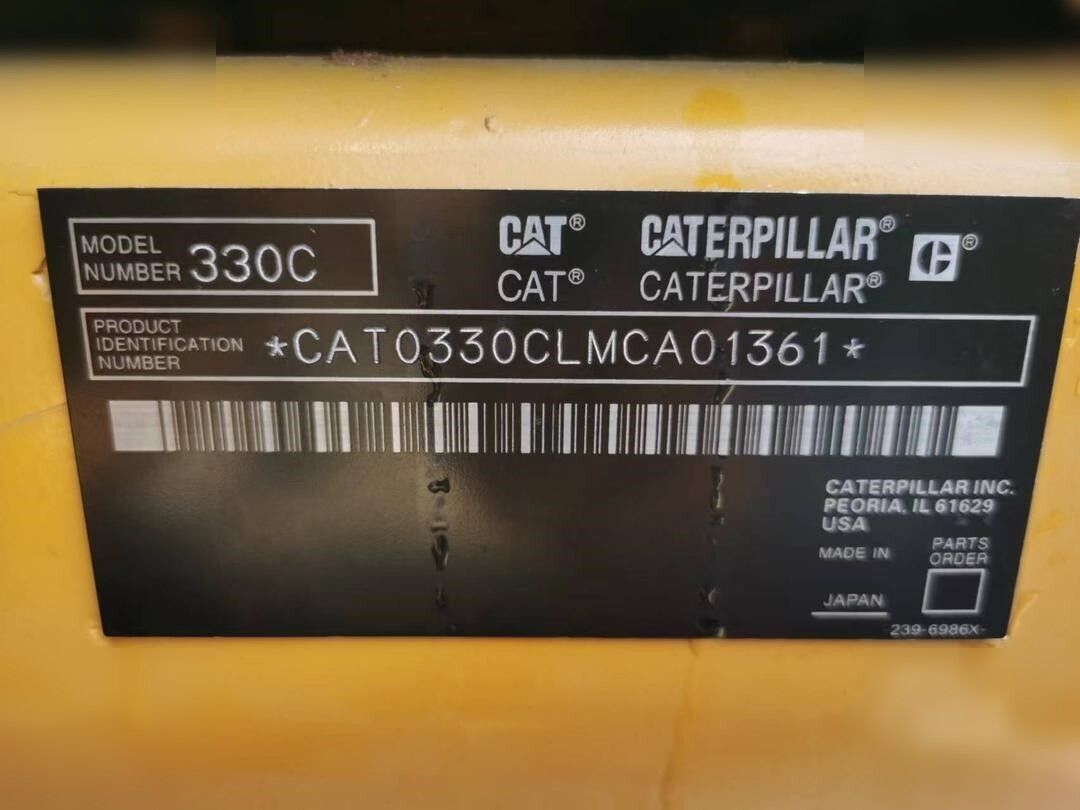 2012 Caterpillar 330C excavator identification plate 2012 Caterpillar 330C excavator identification plate