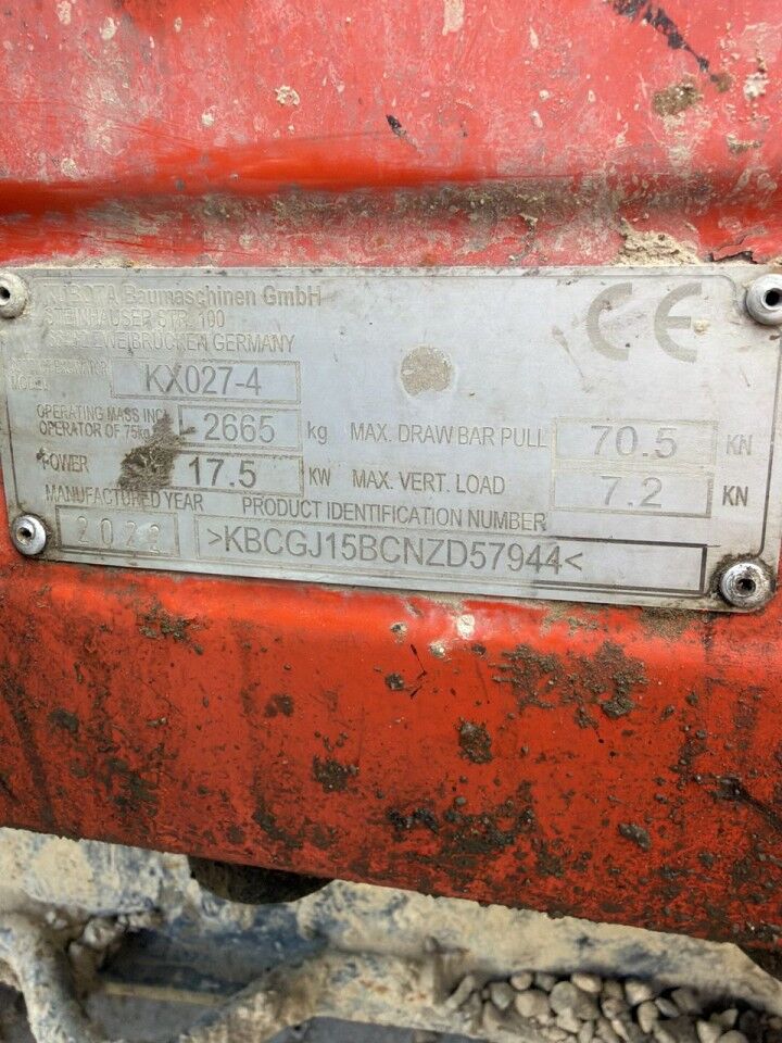 2022 Kubota KX027-4 mini excavator identification plate 2022 Kubota KX027-4 mini excavator identification plate