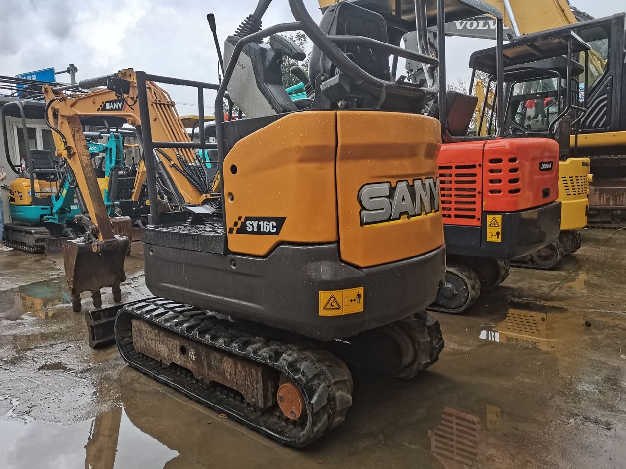 2013 Sany SY16C mini excavator, rear three-quarter view