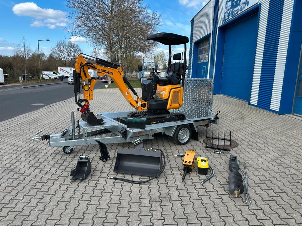 Berger Kraus BK1350JSR mini excavator on trailer with attachments Berger Kraus BK1350JSR mini excavator on trailer with attachments