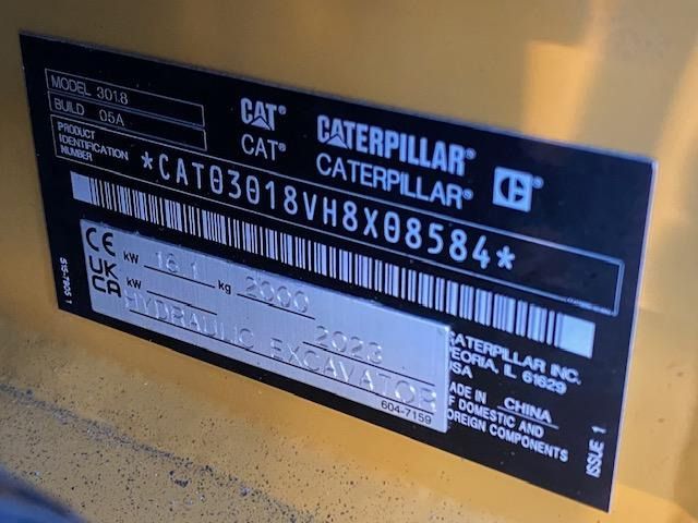 2023 Caterpillar 301.8 mini excavator identification plate 2023 Caterpillar 301.8 mini excavator identification plate