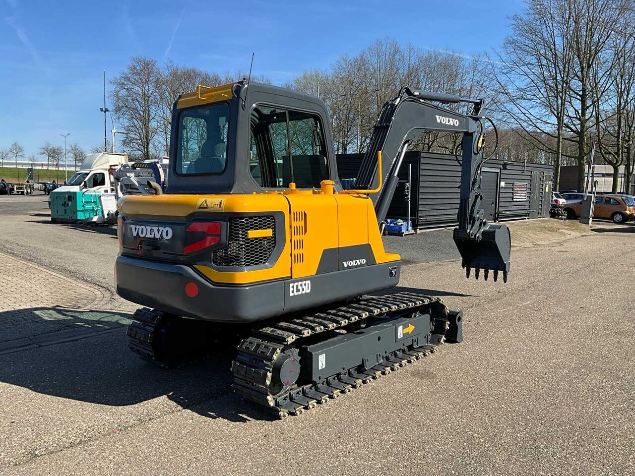 2017 Volvo EC55D mini excavator, rear three-quarter view