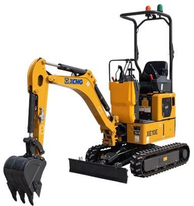 XCMG XE10E mini excavator, front three-quarter view