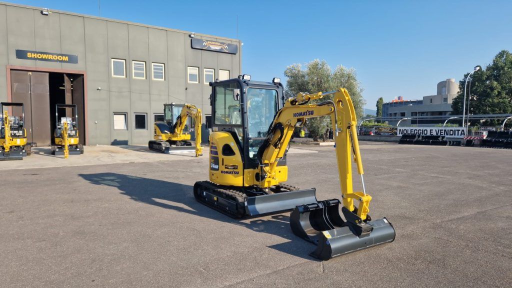 2023 Komatsu PC24MR-5 mini excavator, front three-quarter view 2023 Komatsu PC24MR-5 mini excavator, front three-quarter view