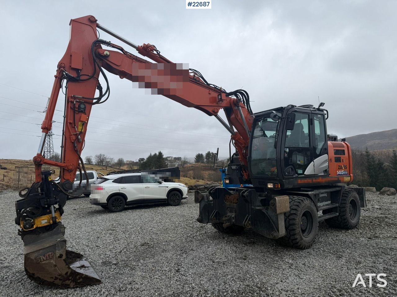 2020 Hitachi Zaxis 145W wheel excavator, side profile view