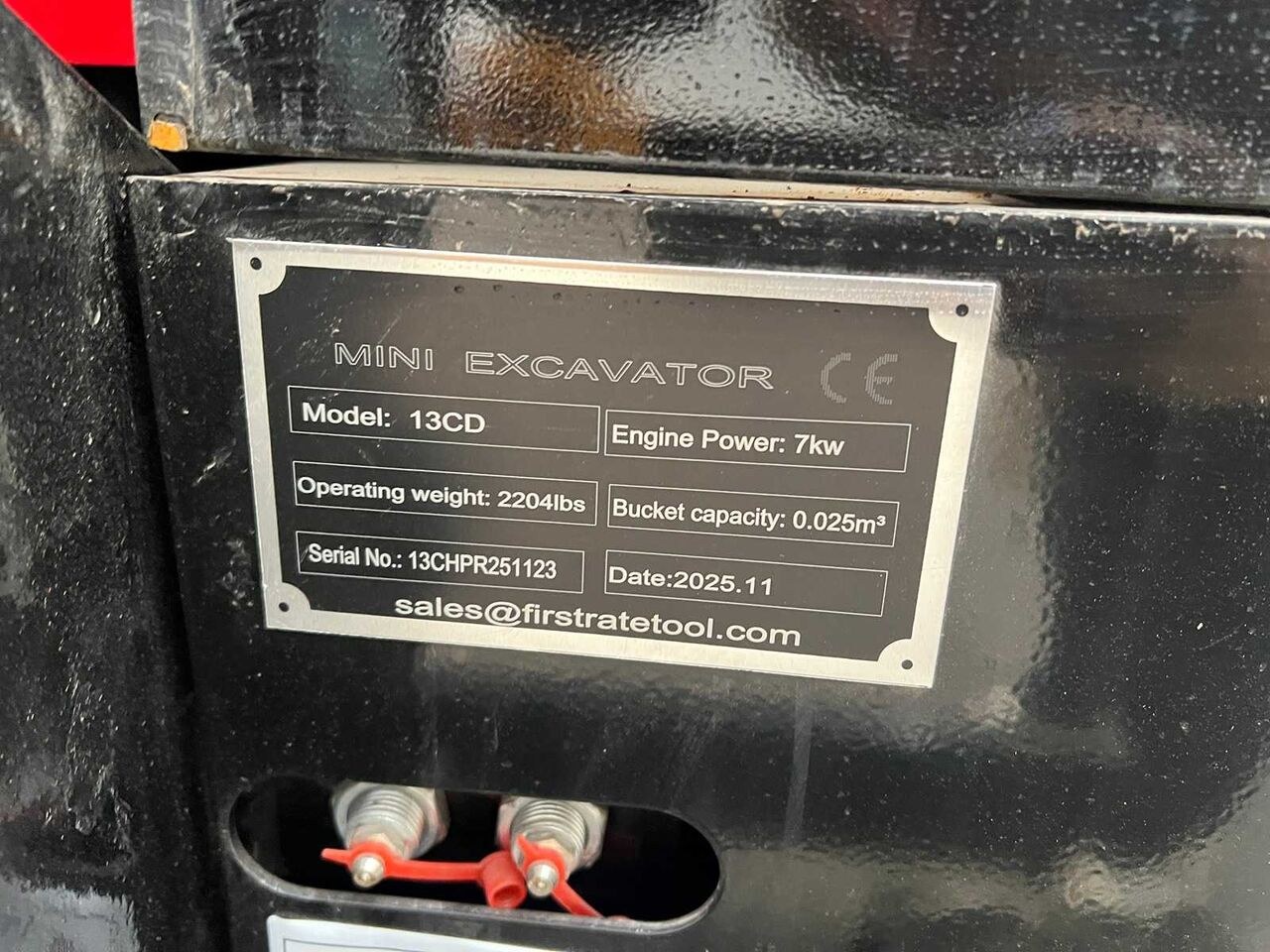 Vicsec VC13CD mini excavator identification plate
