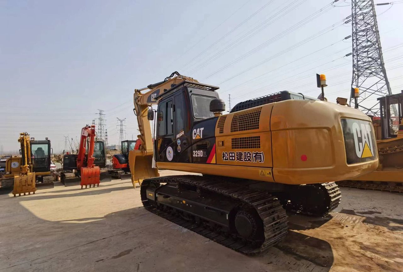 2020 Caterpillar 329DL crawler excavator, rear three-quarter view