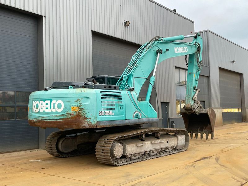 2018 Kobelco SK350LC-10 crawler excavator, rear three-quarter view