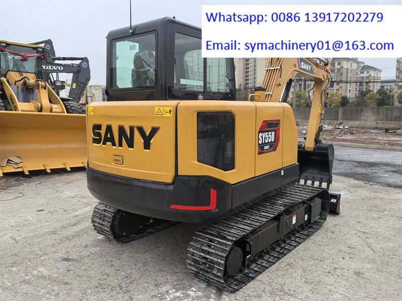 2026 Sany SY55U mini excavator, rear three-quarter view