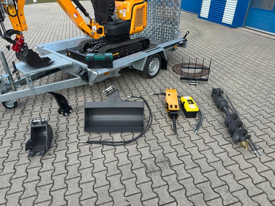 Berger Kraus BK1350JSR mini excavator with trailer and attachments Berger Kraus BK1350JSR mini excavator with trailer and attachments